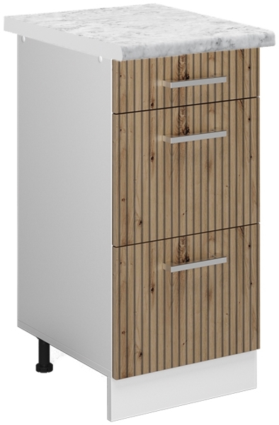 Küchenunterschrank R-Line Artisan-Eiche 40 cm mit Schubladen, AP Marmor Vicco