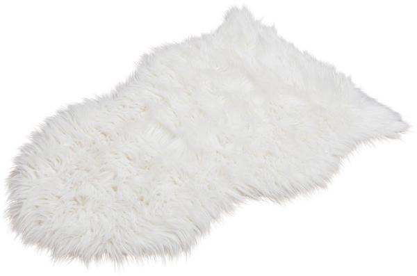 matches21 HOME & HOBBY Fellteppich Großes langflor Deko-Fell als weißes Fell-Imitat in 80 x 50 cm, fellförmig, Höhe: 20 mm, Flauschiges Kunstfell als Fell-Teppich Stuhl-Überwurf Sitzauflage