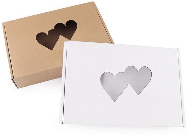 maDDma Geschenkbox 5x Geschenkschachtel Box Pappe rechteckig Sichtfenster Herzform (5 St), 25 x 17 x 6 cm