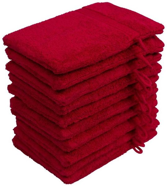 10er Set Waschhandschuhe Waschlappen Rot 16x21 cm | 100% Baumwolle Frottier | Oeko-TEX® Standard 100 | Premium Qualität 500 g/m²