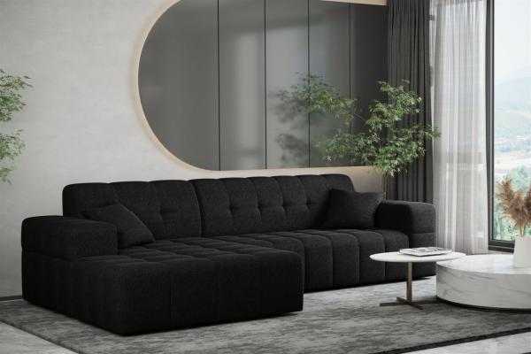 Ecksofa Designersofa NANCY in Stoff Neve Schwarz Ottomane Links