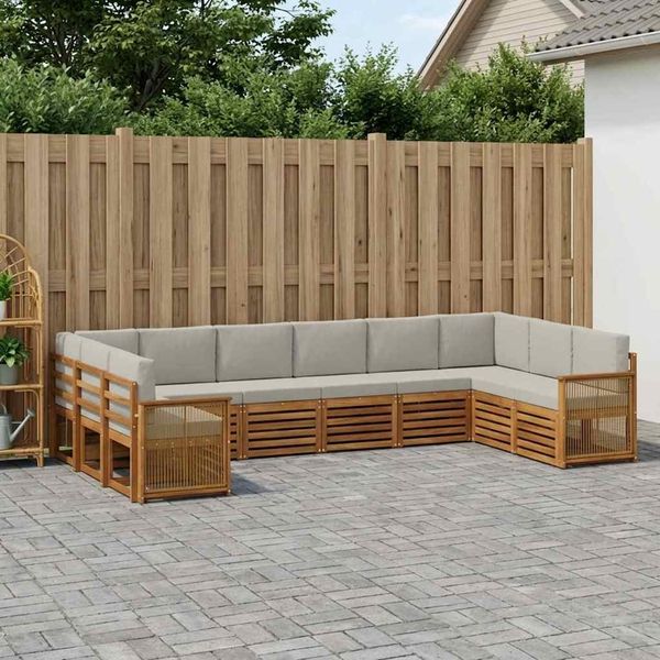 vidaXL Ecksofa Set mit Kissen 7 pcs Natürlich und Hellgrau 3384897