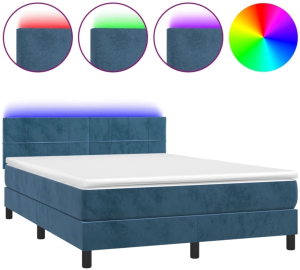vidaXL Boxspringbett mit Matratze & LED Dunkelblau 140x200 cm Samt 3134409