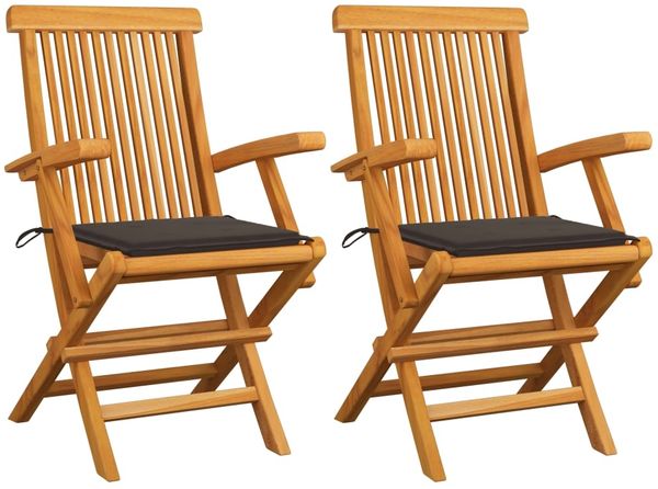 vidaXL Gartenstühle mit Taupe Kissen 2 Stk. Massivholz Teak 3062495