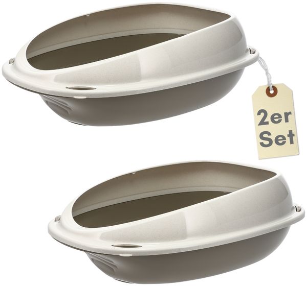 2er Set Katzenklo ohne Deckel Doppelpack Katzentoilette mit Rand Sparpaket Katzen WC 2er Set Schalentoilette 57x40x19 cm Katzentoiletten
