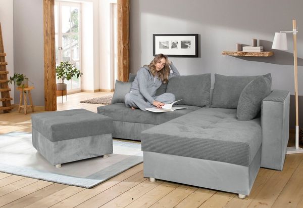 COLLECTION AB Ecksofa Italia L-Form, mit Bettfunktion und Bettkasten, in Cord-Samt Mix
