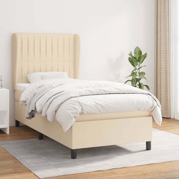 vidaXL Boxspringbett mit Matratze Creme 90x200 cm Stoff 3128098