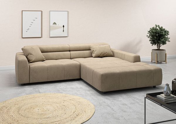 3C Candy Ecksofa Denver auch mit Cord- und Easy care-Bezug, Kopfteilverstellung L-Form, wahlweise. mit motorischer Sitztiefenverstellung