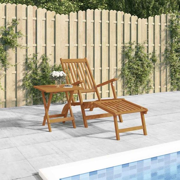 Gartenliege, Gartenmöbel mit Fußteil und Tisch Massivholz Akazie