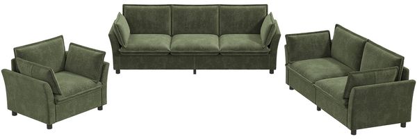 Merax Sofa-Set, modulare Wohnzimmer-Sofakombination, frei kombinierbar, Chenille-Stoff, 3-Sitzer + 2-Sitzer + Sessel, mit Kissen, Grün Bild 10