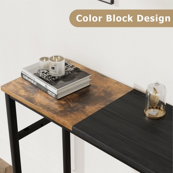 GarveeMore Konsolentisch Konsolentisch, schmaler Sofatisch mit 2 Ablagen, 100x23x80cm,vintage Bild 2