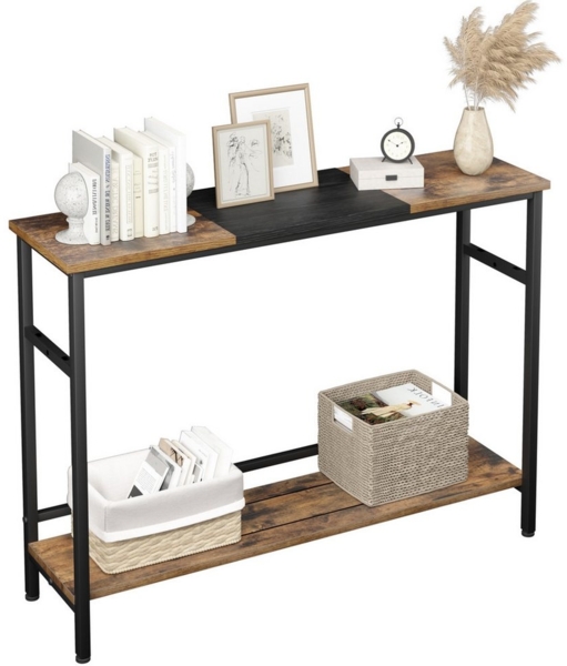 GarveeMore Konsolentisch Konsolentisch, schmaler Sofatisch mit 2 Ablagen, 100x23x80cm,vintage Bild 1