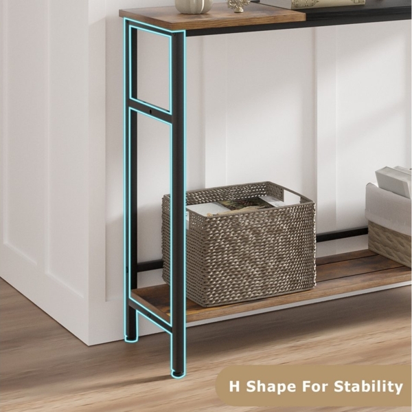 GarveeMore Konsolentisch Konsolentisch, schmaler Sofatisch mit 2 Ablagen, 100x23x80cm,vintage Bild 3