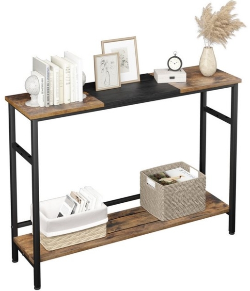 GarveeMore Konsolentisch Konsolentisch, schmaler Sofatisch mit 2 Ablagen, 100x23x80cm,vintage Bild 4