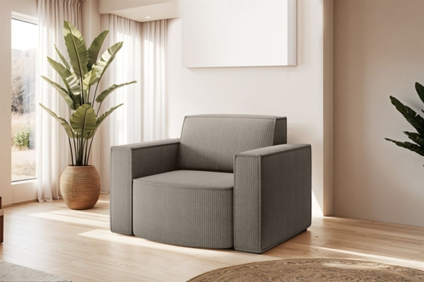 Sofa Set 2-teilig Sessel und Ecksofa PALMA XS Stoff Scala Grau Ottomane Links Bild 3