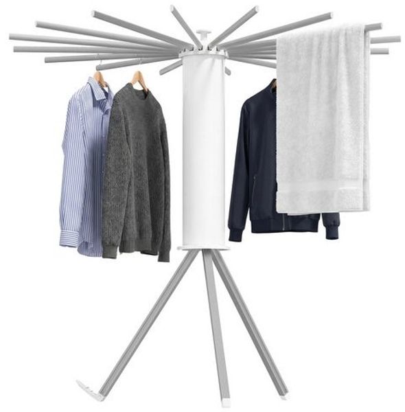 SONGMICS Wäscheständer klappbar, Ständer ausziehbar, platzsparend, drehbar, Balkon Waschküche, Aluminiumlegierungsarme, silbern
