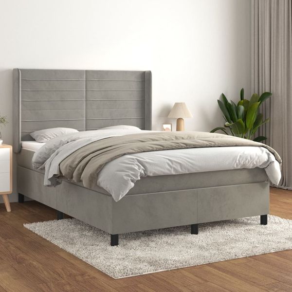 vidaXL Boxspringbett mit Matratze Hellgrau 140x200 cm Samt 3132741