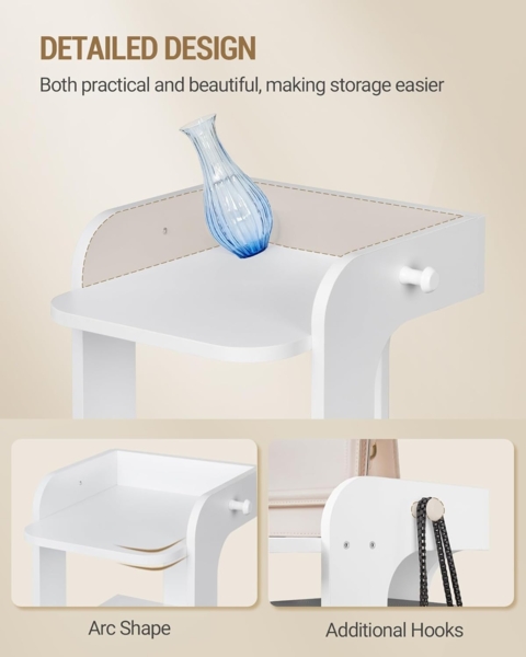 Schuhregal, Schmales Schuhablage mit 8 Ebenen, Holz-Schuh-Organizer mit Haken, Verstellbar, Platzsparend, Geeignet für Eingang, Flur, Wohnzimmer, Weiß Bild 5