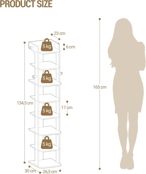 Schuhregal, Schmales Schuhablage mit 8 Ebenen, Holz-Schuh-Organizer mit Haken, Verstellbar, Platzsparend, Geeignet für Eingang, Flur, Wohnzimmer, Weiß Bild 7