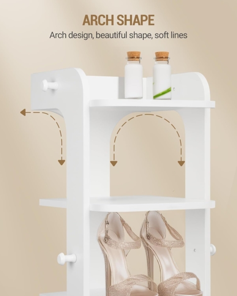 Schuhregal, Schmales Schuhablage mit 8 Ebenen, Holz-Schuh-Organizer mit Haken, Verstellbar, Platzsparend, Geeignet für Eingang, Flur, Wohnzimmer, Weiß Bild 4