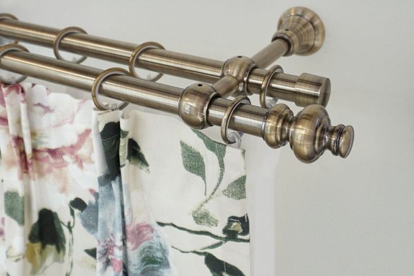 GARESA Gardinenstange ANDREA, Ø 20 mm, 2-läufig, Wunschmaßlänge, verschraubt, Metall, Vorhanggarnitur, verlängerbar, Endknopf Profil groß, mit Ringen