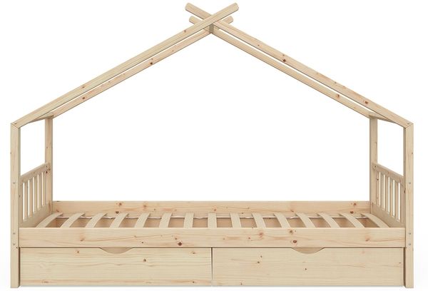 Hausbett Design Naturholz 90x200 cm mit 2 Schubladen Vitalispa