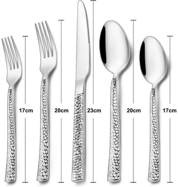 LuxusKollektion Salatbesteck Besteckset Edelstahl 30 teilig Messer Gabel Löffel gehämmertes Quadrat