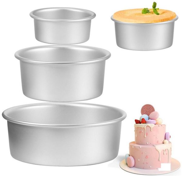 BlingBin Springform Kuchenform Rund 3-Teil-Set, Backform aus Eloxiertem Aluminium, (3er Set 3-tlg), Obstkuchenform mit Abnehmbarer Bodenplatte für Tortenschichten