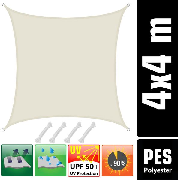 4x4m Sonnensegel Wasserdicht mit Befestigung Beige Bild 2