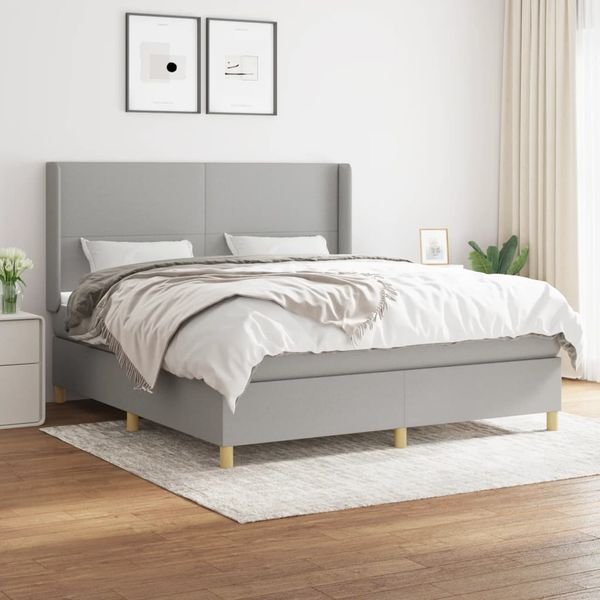 vidaXL Boxspringbett mit Matratze Stoff Hellgrau 180x200 cm, Härtegrad: H2 [3131849]
