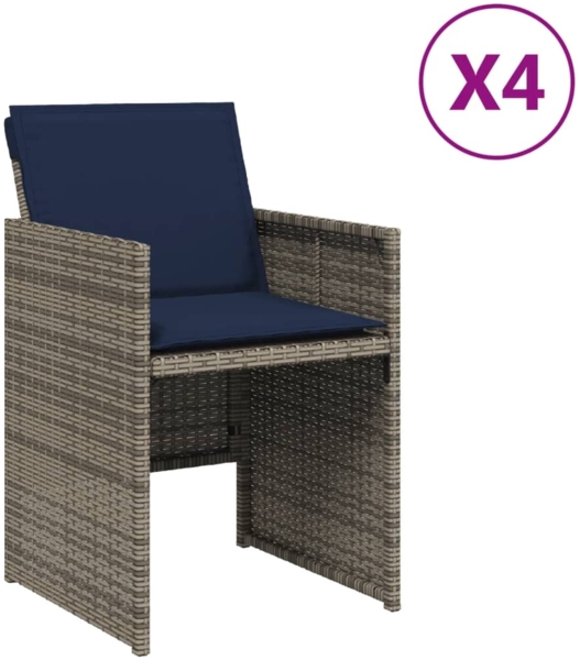 vidaXL Gartenstühle mit Kissen 4 Stk. Grau Poly Rattan 4007442