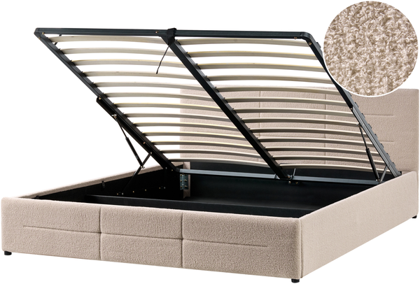 Bett mit Stauraum Bouclé MASSOGNES 180 x 200 cm Beige