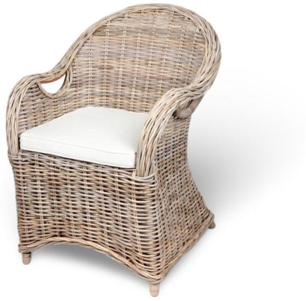 Rattansessel mit Sitzkissen Sessel grau Stuhl Rattan Korbsessel Esszimmerstuhl Möbel