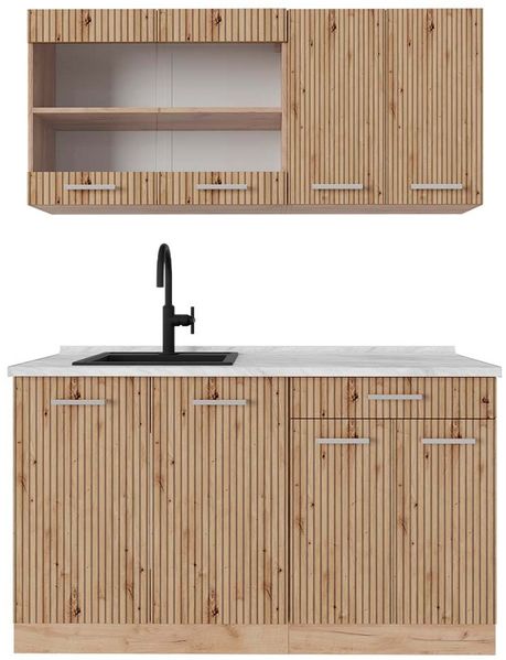 Singleküche R-Line Artisan-Eiche/Goldkraft Eiche 140 cm , AP Marmor Vicco