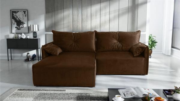 Ecksofa mit Schlaffunktion HUNTER XS in Stoff Royal Braun Ottomane Links