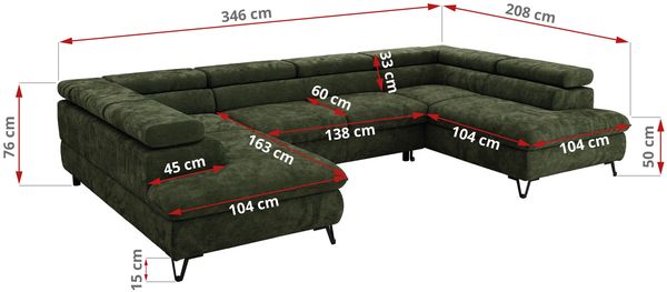 MKS Möbel 'Pablo U-Form' Wohnlandschaft mit Bettkasten, Dunkelgrün, Schenille glatt, ohne Topper Bild 7