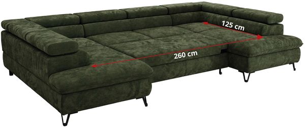 MKS Möbel 'Pablo U-Form' Wohnlandschaft mit Bettkasten, Dunkelgrün, Schenille glatt, ohne Topper Bild 8