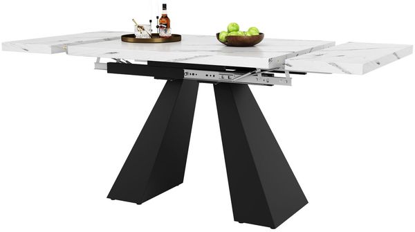 SeedWave Esstisch Ausziehbarer, 99-159 cm verstellbare Größe, moderne Marmoroptik, verstellbare Stabilitätspads, stabile Doppelfußkonstruktion
