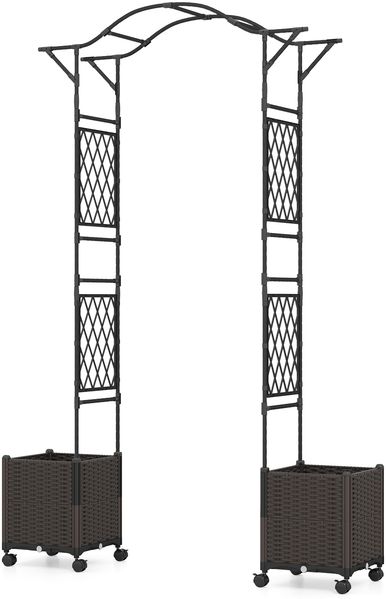 2 in 1 Rosenbogen mit Blumenkasten Gartenbogen aus Metall & PP Spalier Rankbogen Schwarz