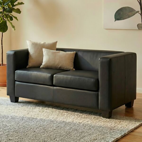 2er Sofa Couch Loungesofa Lille ~ Kunstleder, schwarz