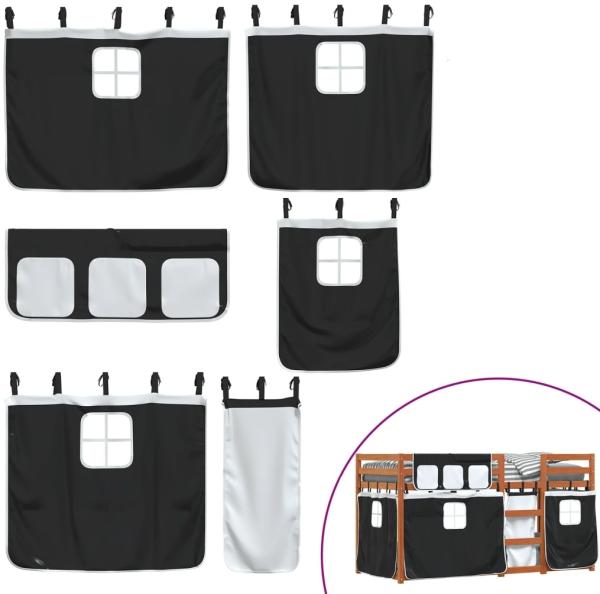 vidaXL Etagenbett mit Vorhängen Weiß & Schwarz 80x200 cm Kiefernholz 3283922 Bild 9