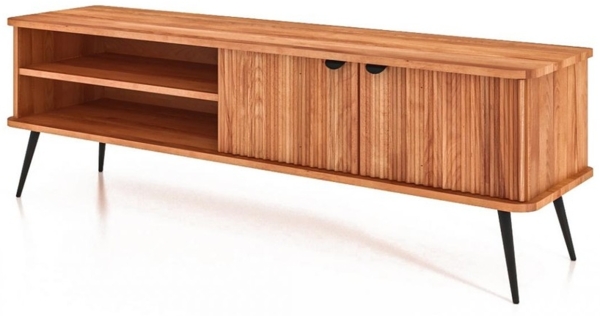 TV-Board Tula Kernbuche massiv 180x46x57 mit 2 Türen 2 Fächern und Riffelfront