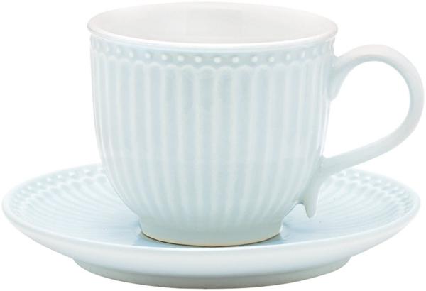 Greengate Tasse Alice Tasse mit Untertasse pale blue 8,5 cm, Stoneware