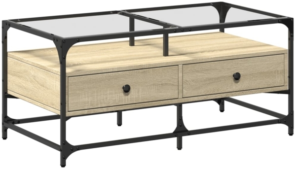 vidaXL Couchtisch mit Glasplatte Sonoma-Eiche 98,5x50x45 cm Stahl 846045