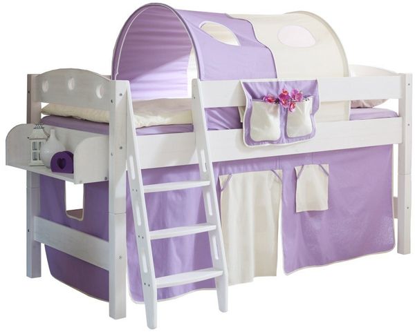 Ticaa Hochbett Hochbett "Kenny R" Kiefer Weiß Classic Weiß lackiert (Holzmaserung sichtbar)