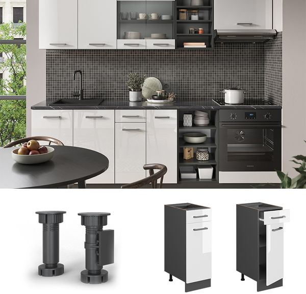 Küchenunterschrank R-Line Weiß Hochglanz 30 cm ohne Arbeitsplatte Vicco Bild 2