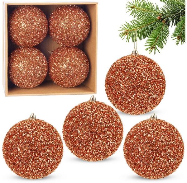BRUBAKER Weihnachtsbaumkugel Glitzer Weihnachtskugeln - 4er Set große Glitter Baumkugeln - 10 cm (4 St), Christbaumkugeln Bruchsicher aus Kunststoff - Christbaumschmuck