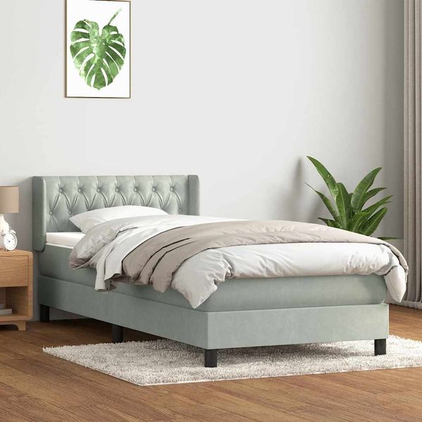 vidaXL Boxspringbett mit Matratze Hellgrau 90x210 cm Samt 3318351