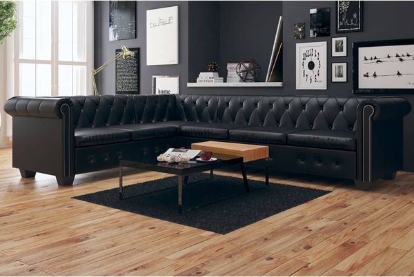 vidaXL Chesterfield-Ecksofa 6-Sitzer Kunstleder Schwarz 243617