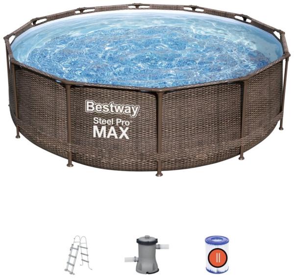 BESTWAY 56709 Steel Pro Max Frame Pool Set rund Filterpumpe Leiter braun 366x100